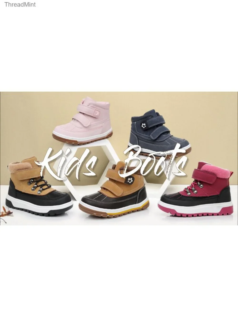 Toddler Winter Boots Boys Girls Non-Slip PU Ankle Boots Hook Loop